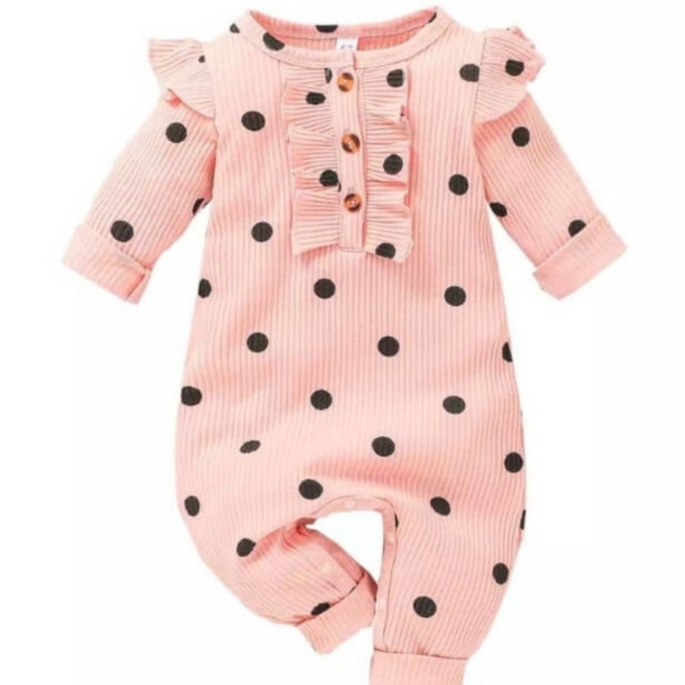 Pink Polka Dot Toddler Romper, Tiny Trendsetter, Ruffle 18-24 Months